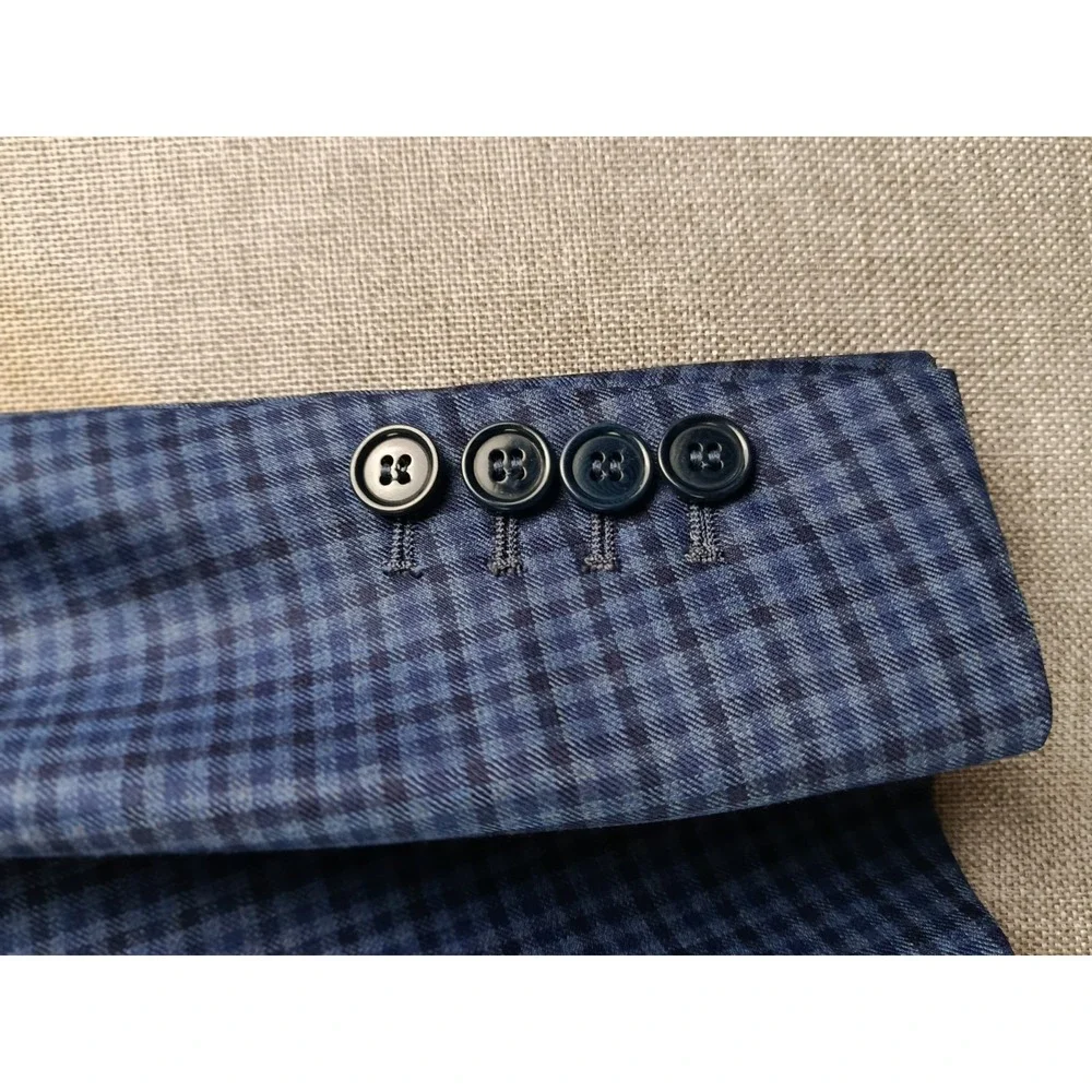 Ermenegildo Zegna Sport Coat Mens 52 Blue Gingham Wool Mila Italy